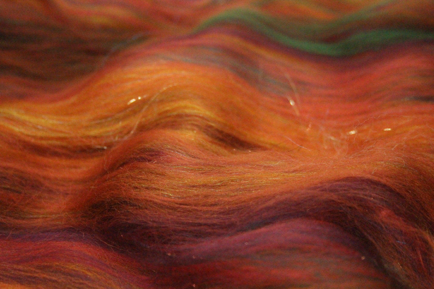 Merino Art Batt  - Orange Green - 119 grams 4.1 oz - Wool for felting, spinning and weaving