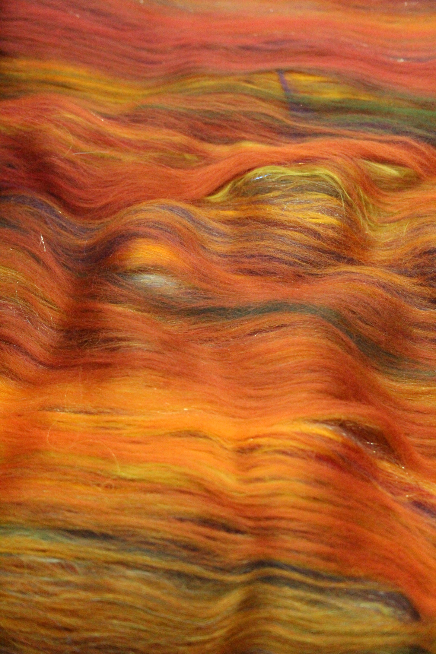 Merino Art Batt  - Orange Green - 119 grams 4.1 oz - Wool for felting, spinning and weaving