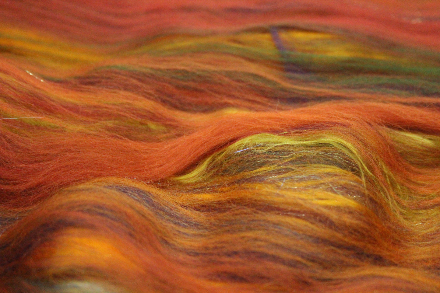 Merino Art Batt  - Orange Green - 119 grams 4.1 oz - Wool for felting, spinning and weaving