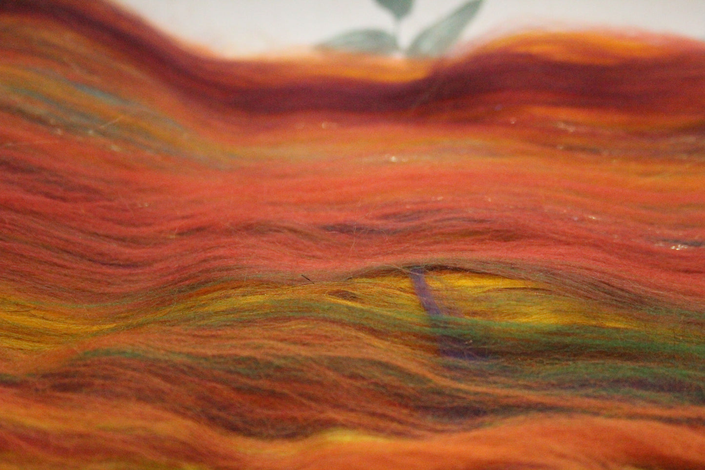 Merino Art Batt  - Orange Green - 119 grams 4.1 oz - Wool for felting, spinning and weaving