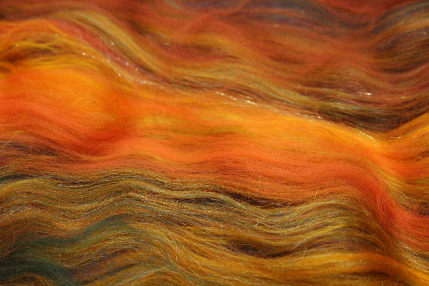 Merino Art Batt  - Orange Green - 119 grams 4.1 oz - Wool for felting, spinning and weaving