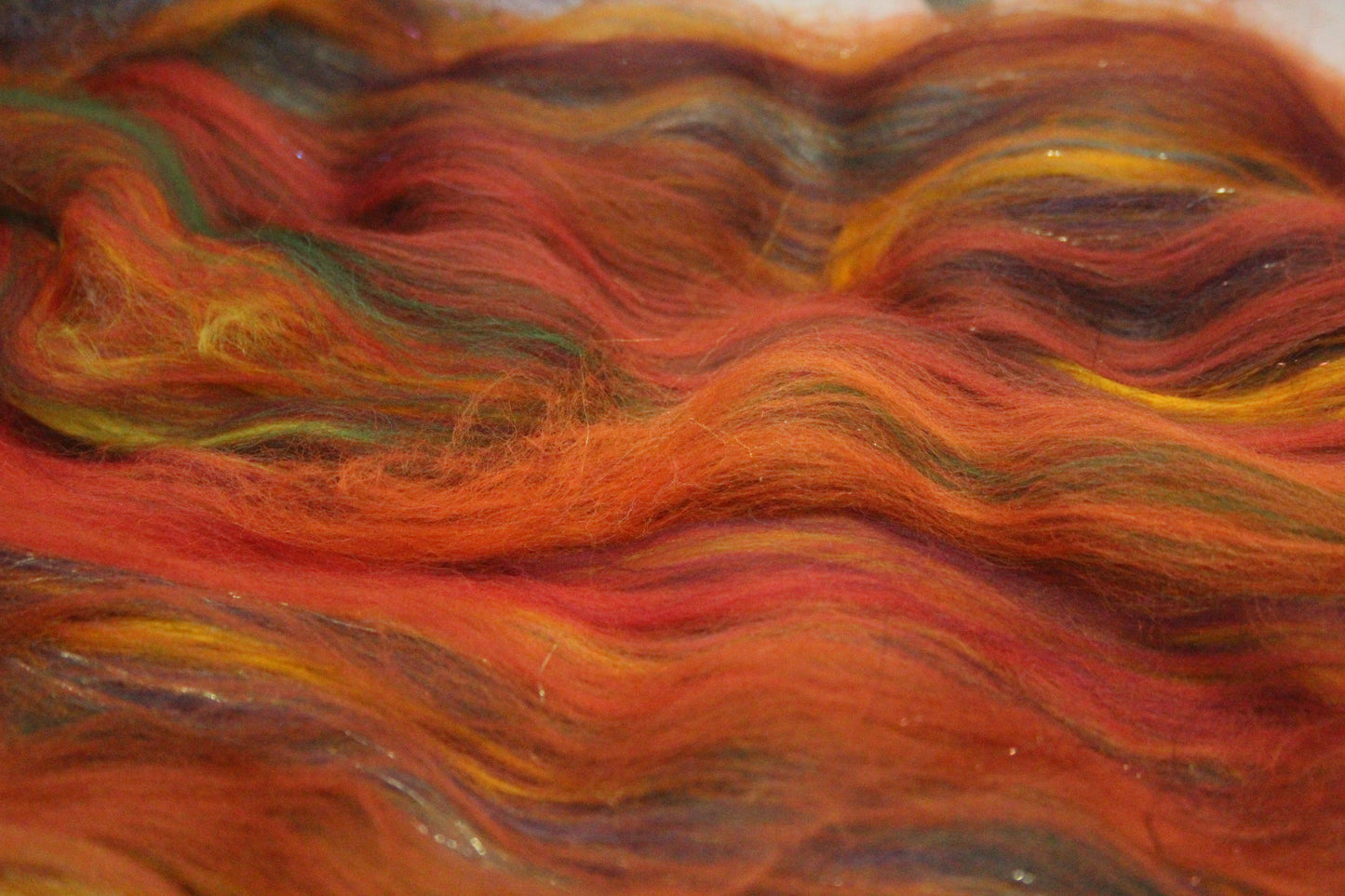 Merino Art Batt  - Orange Green - 119 grams 4.1 oz - Wool for felting, spinning and weaving