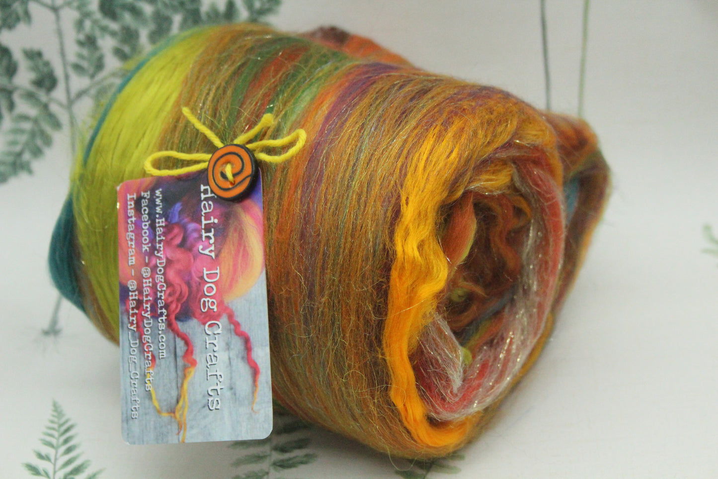 Merino Art Batt  - Orange Green - 119 grams 4.1 oz - Wool for felting, spinning and weaving