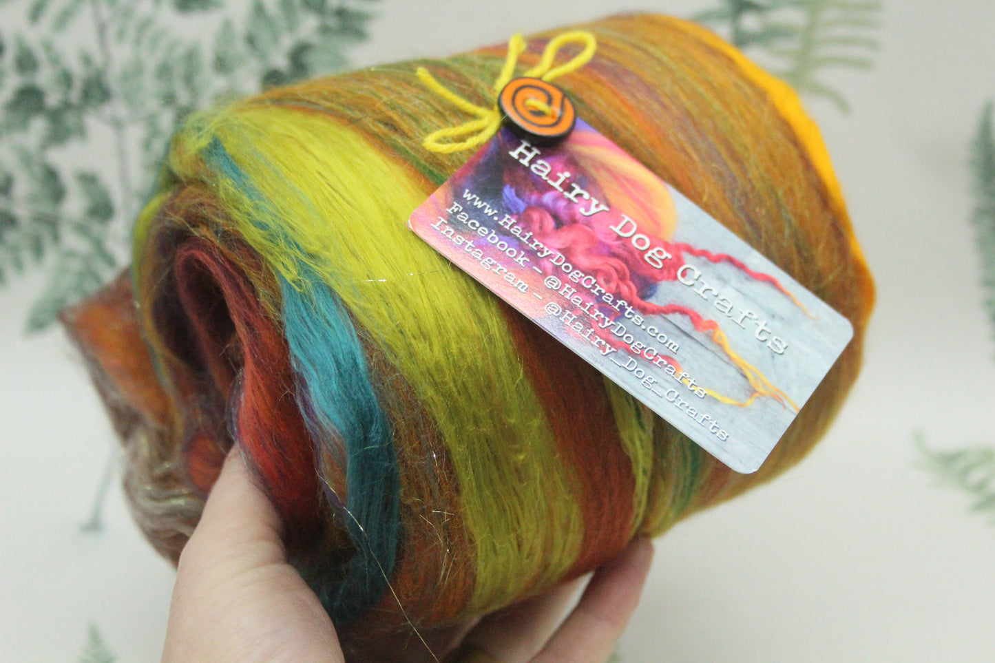 Merino Art Batt  - Orange Green - 119 grams 4.1 oz - Wool for felting, spinning and weaving