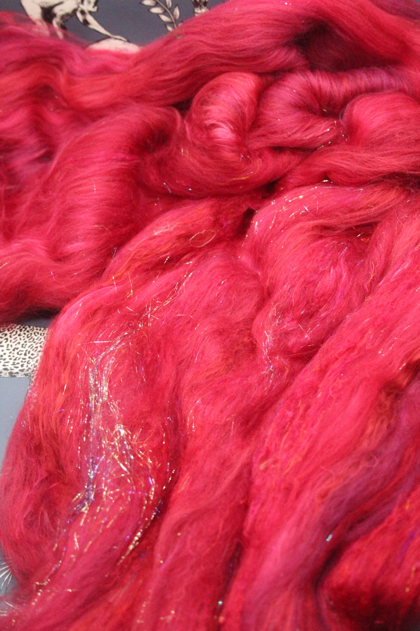 Merino Art Batt  -  Red - 50 grams 1.7 oz - Wool for felting, spinning and weaving