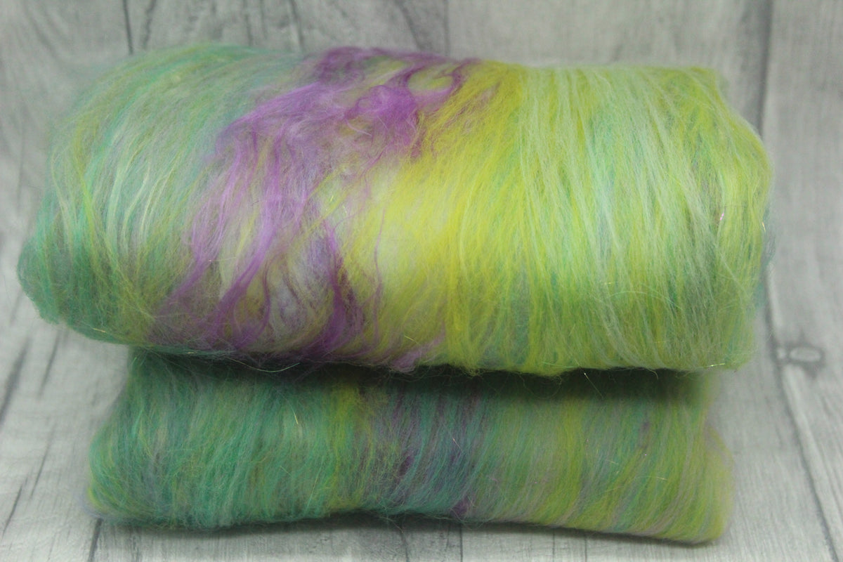 Merino Art Batt - Green Purple - 48 grams 1.6 oz - Wool for felting, spinning and weaving