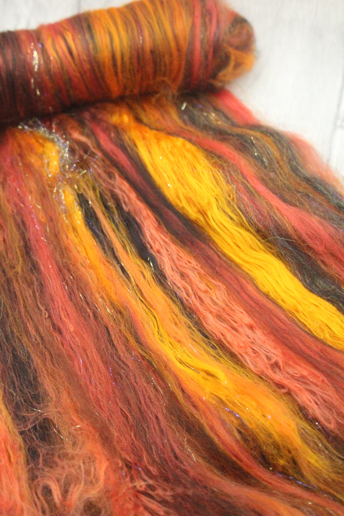 Merino Art Batt - Orange Black Brown - 61 grams 2.1 oz - Wool for felting, spinning and weaving