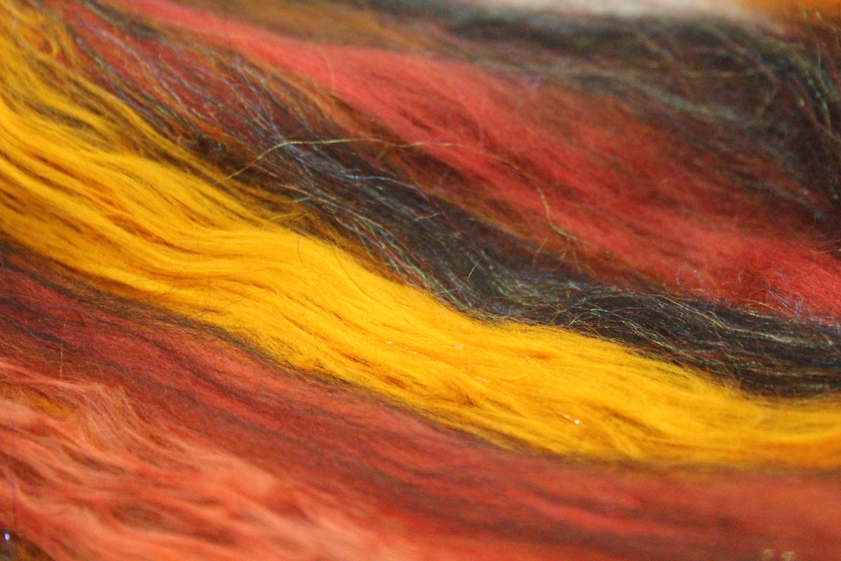 Merino Art Batt - Orange Black Brown - 61 grams 2.1 oz - Wool for felting, spinning and weaving