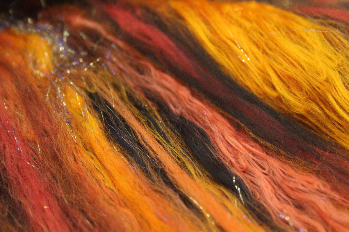 Merino Art Batt - Orange Black Brown - 61 grams 2.1 oz - Wool for felting, spinning and weaving