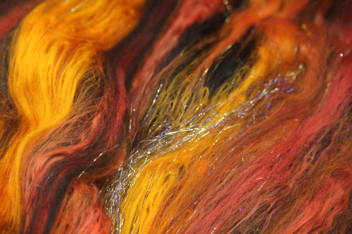 Merino Art Batt - Orange Black Brown - 61 grams 2.1 oz - Wool for felting, spinning and weaving