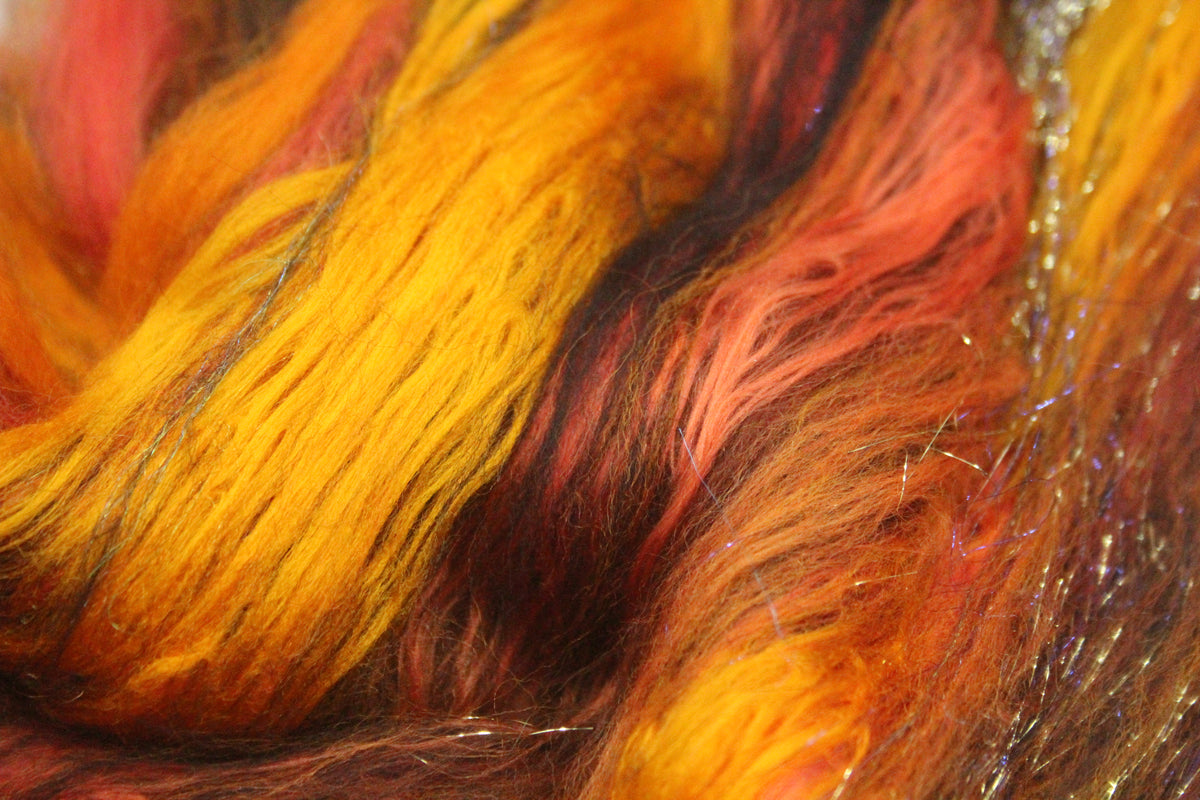 Merino Art Batt - Orange Black Brown - 61 grams 2.1 oz - Wool for felting, spinning and weaving