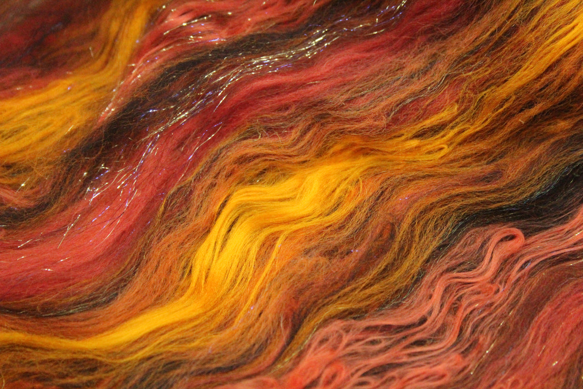 Merino Art Batt - Orange Black Brown - 61 grams 2.1 oz - Wool for felting, spinning and weaving