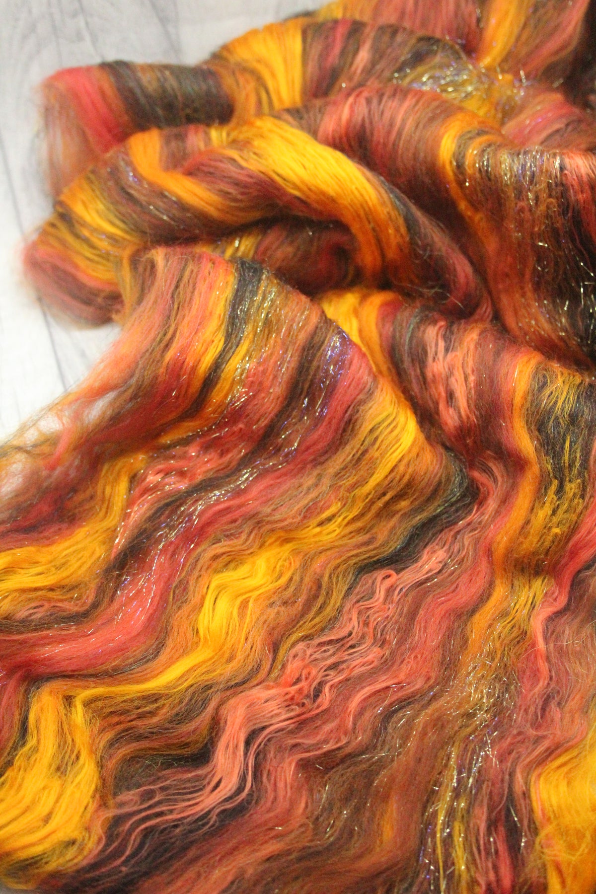 Merino Art Batt - Orange Black Brown - 61 grams 2.1 oz - Wool for felting, spinning and weaving