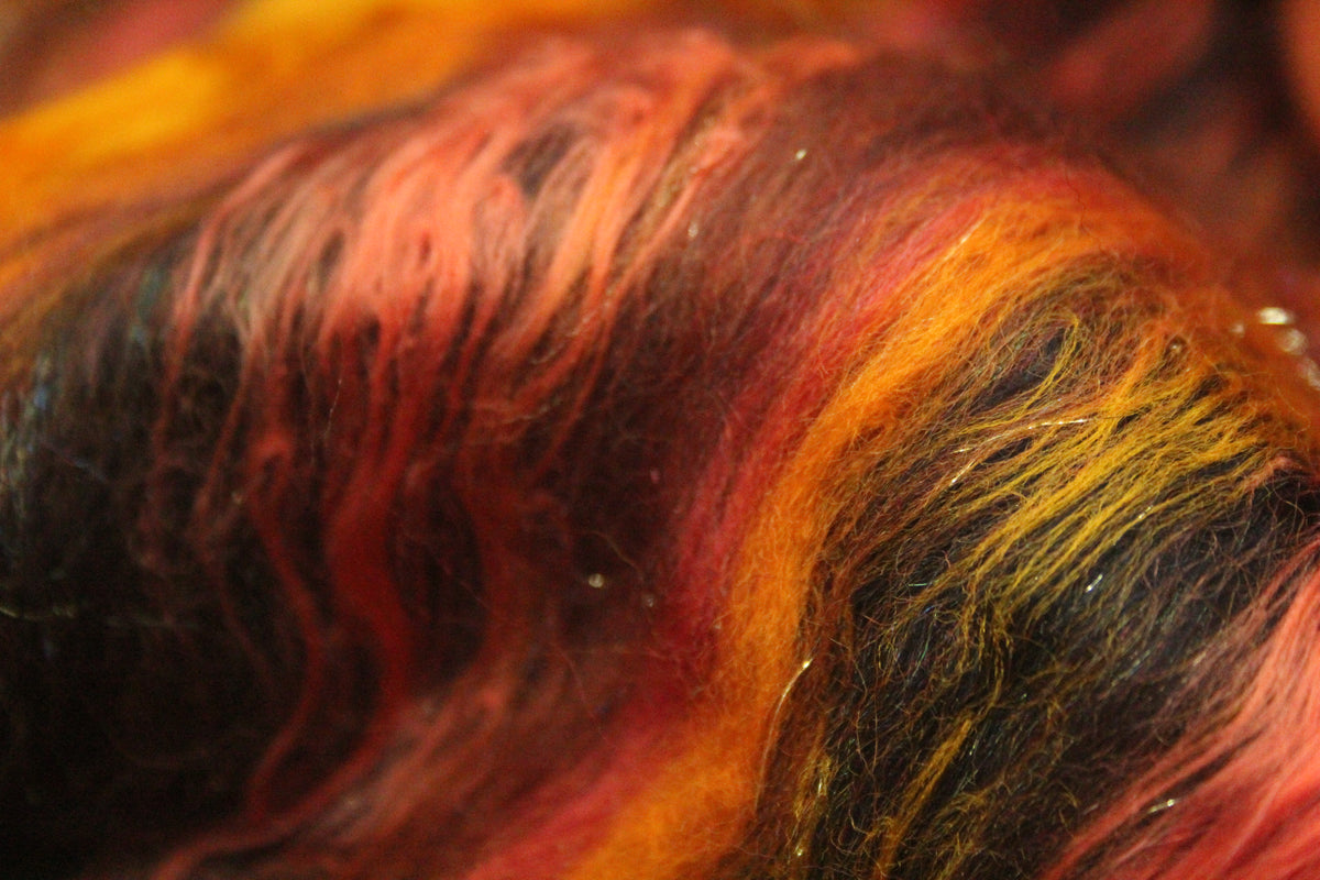 Merino Art Batt - Orange Black Brown - 61 grams 2.1 oz - Wool for felting, spinning and weaving