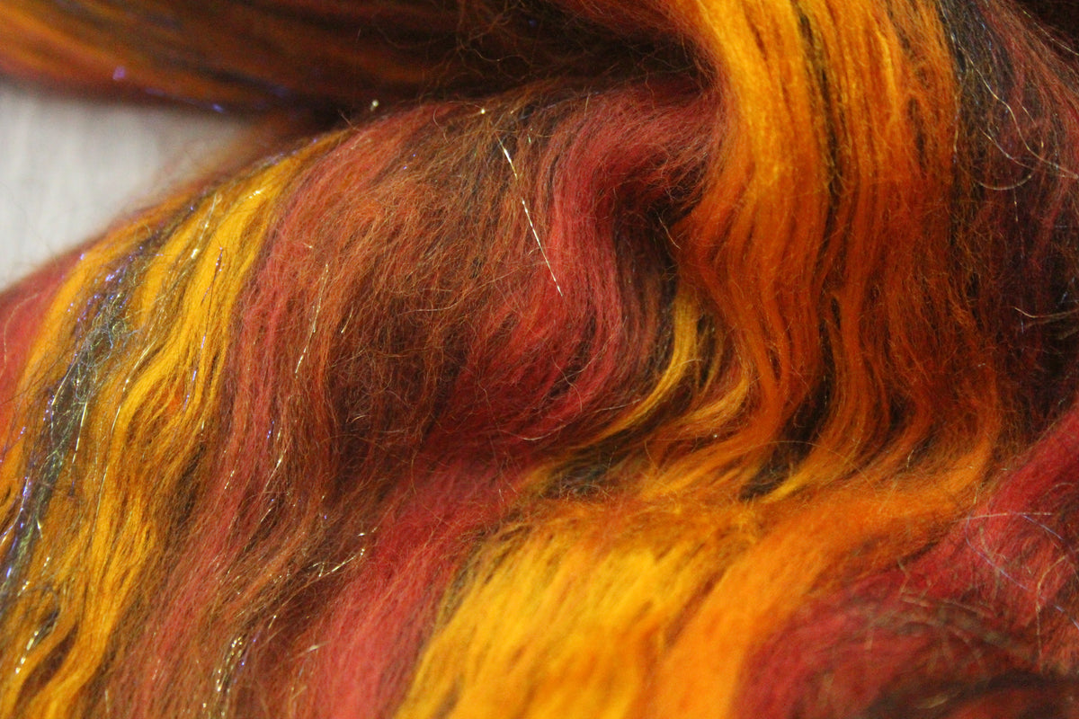Merino Art Batt - Orange Black Brown - 61 grams 2.1 oz - Wool for felting, spinning and weaving