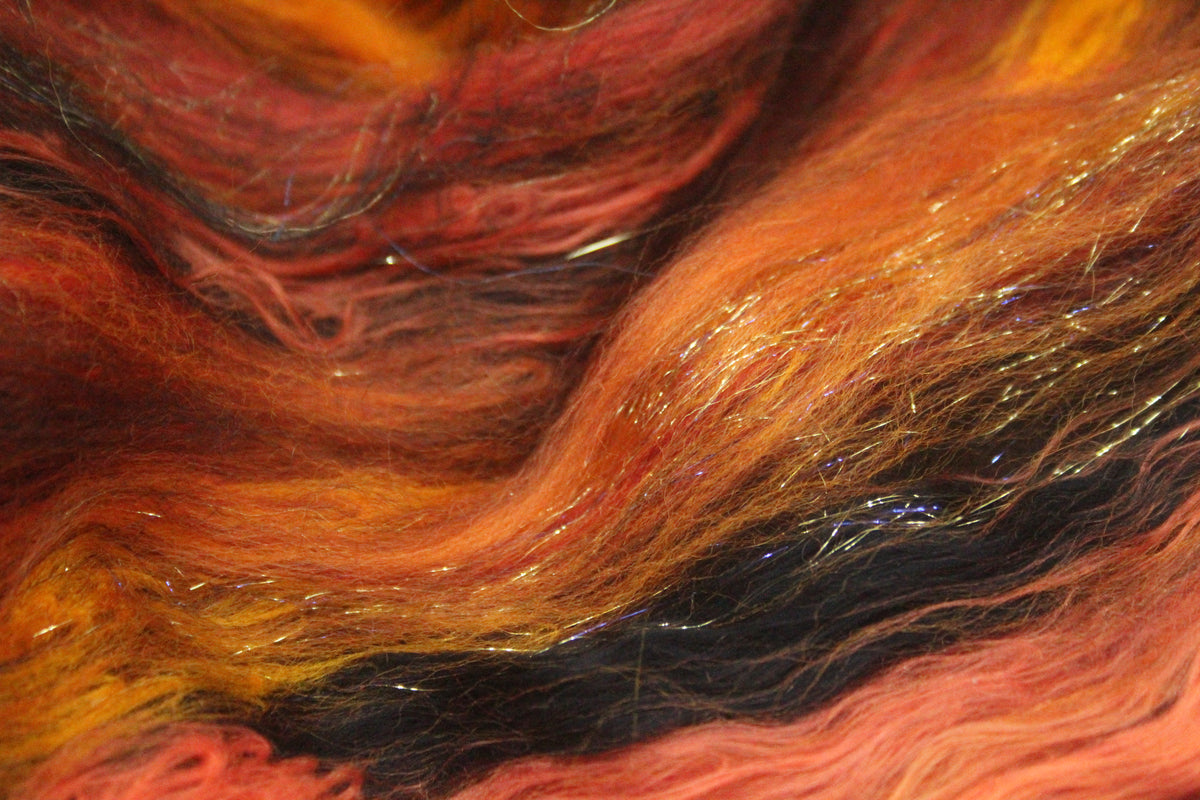 Merino Art Batt - Orange Black Brown - 61 grams 2.1 oz - Wool for felting, spinning and weaving