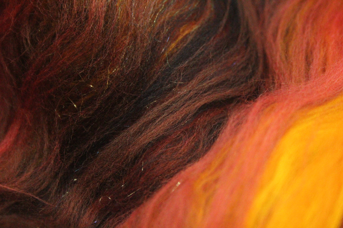 Merino Art Batt - Orange Black Brown - 61 grams 2.1 oz - Wool for felting, spinning and weaving