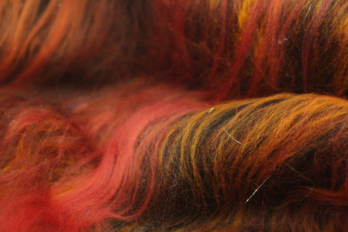 Merino Art Batt - Orange Black Brown - 61 grams 2.1 oz - Wool for felting, spinning and weaving