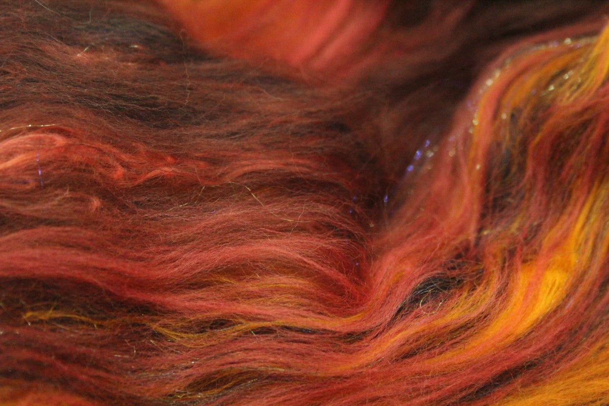 Merino Art Batt - Orange Black Brown - 61 grams 2.1 oz - Wool for felting, spinning and weaving