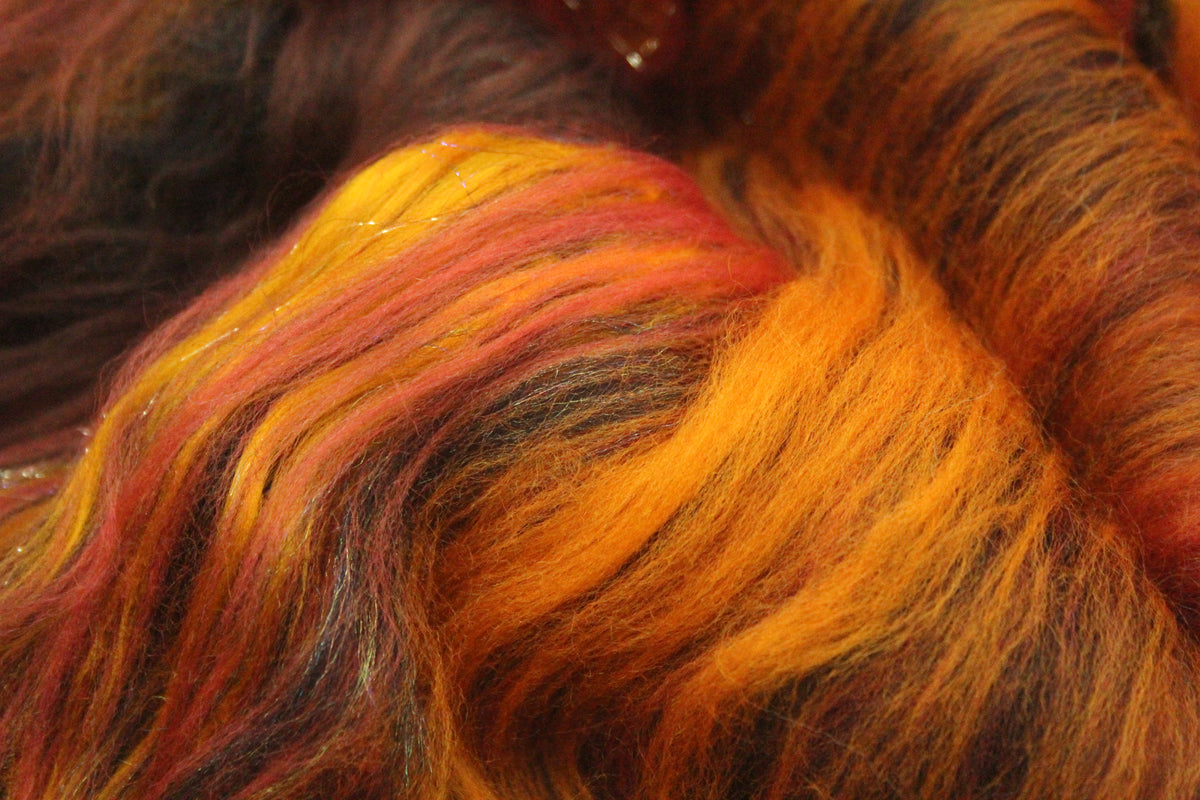 Merino Art Batt - Orange Black Brown - 61 grams 2.1 oz - Wool for felting, spinning and weaving