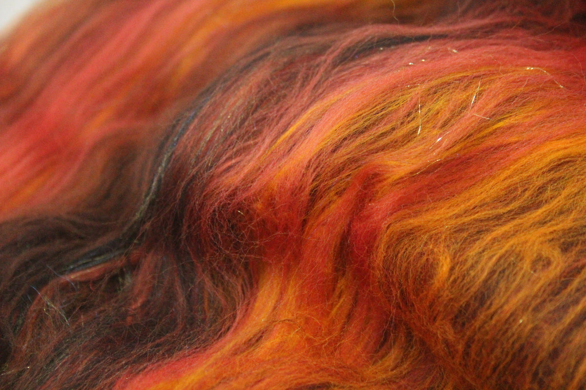 Merino Art Batt - Orange Black Brown - 61 grams 2.1 oz - Wool for felting, spinning and weaving