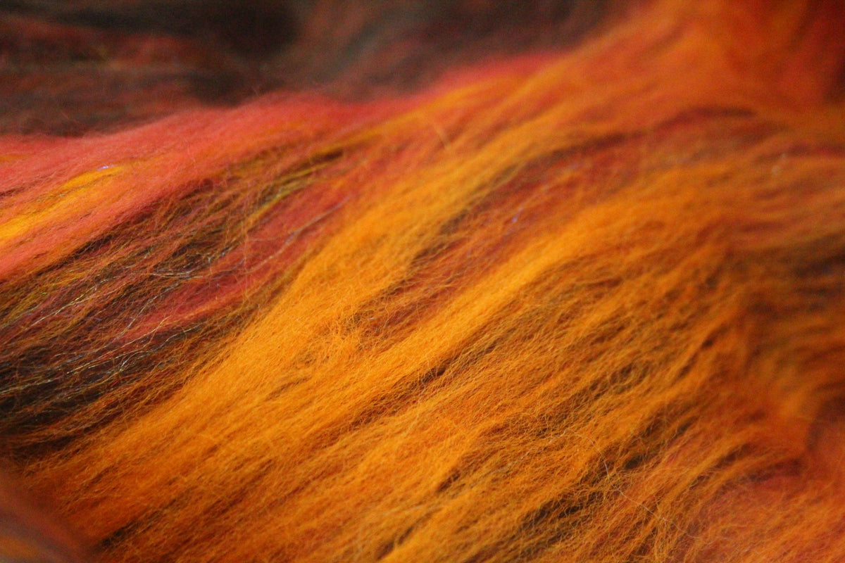 Merino Art Batt - Orange Black Brown - 61 grams 2.1 oz - Wool for felting, spinning and weaving