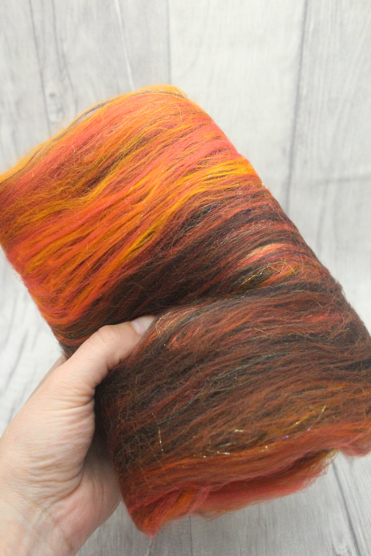 Merino Art Batt - Orange Black Brown - 61 grams 2.1 oz - Wool for felting, spinning and weaving