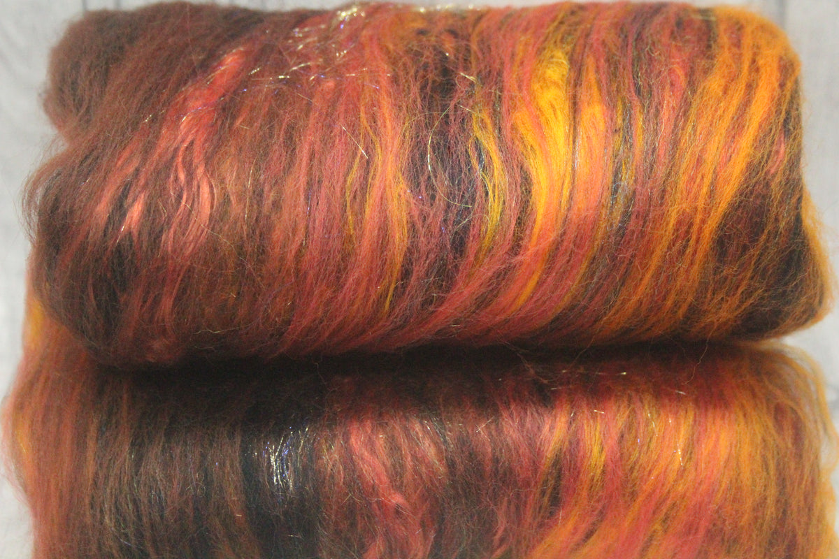 Merino Art Batt - Orange Black Brown - 61 grams 2.1 oz - Wool for felting, spinning and weaving