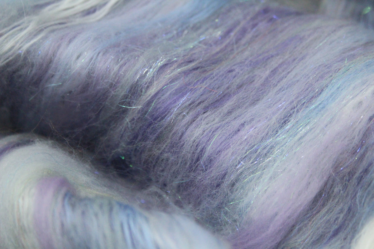Merino Art Batt - Grey Purple White - 53 grams 1.8 oz - Wool for felting, spinning and weaving