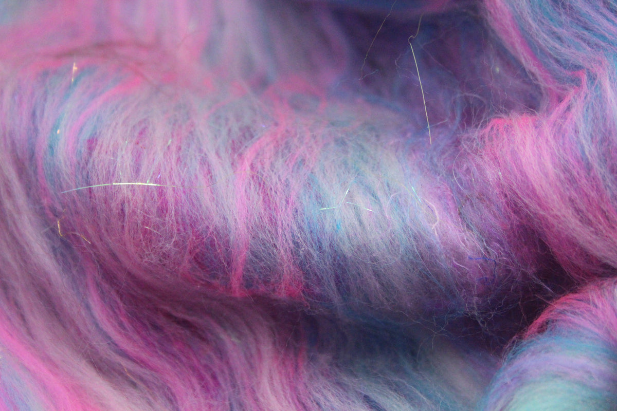 Merino Art Batt - Pink Blue - 49 grams 1.7 oz - Wool for felting, spinning and weaving