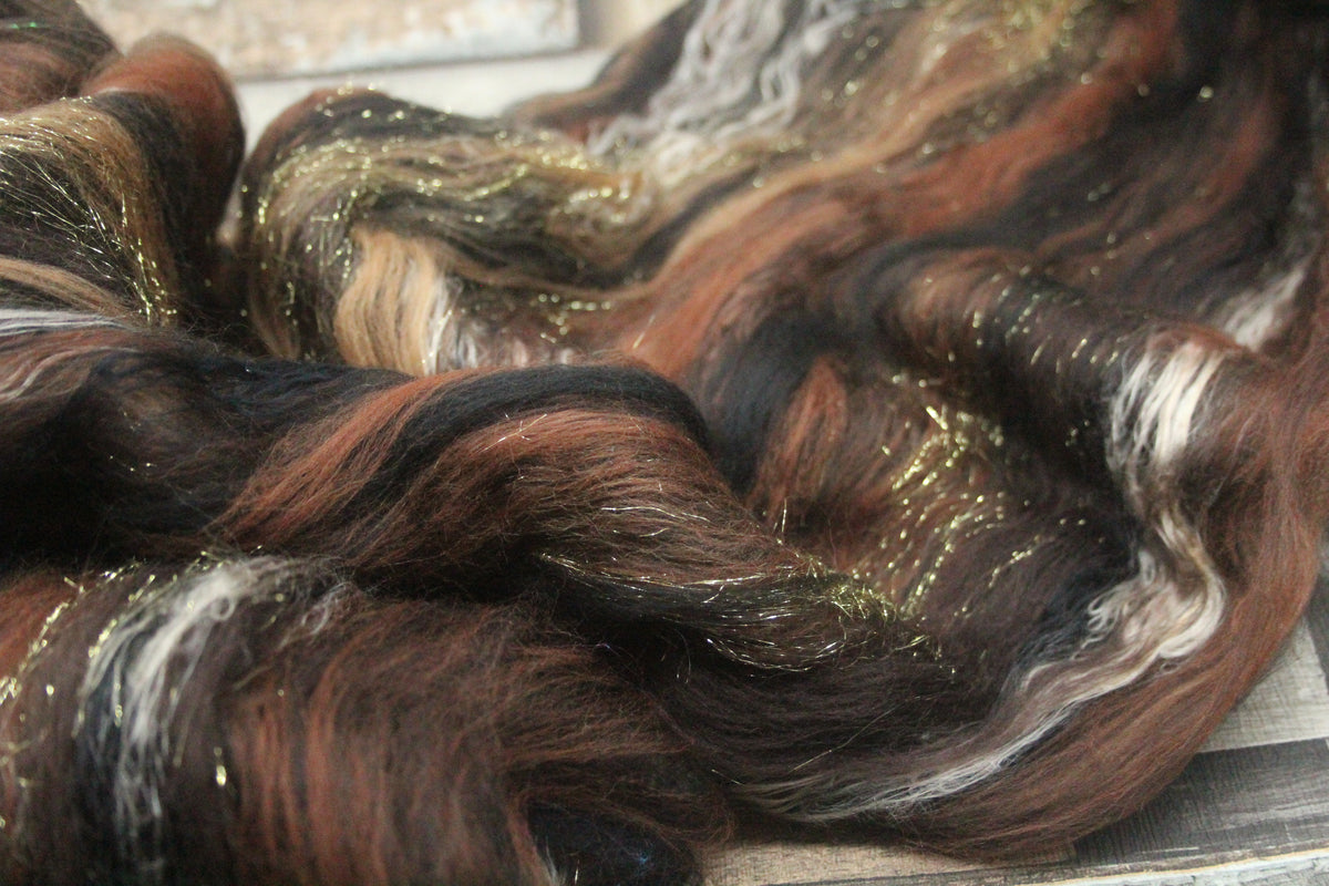 Merino Art Batt - Brown Black - 47 grams 1.6 oz - Wool for felting, spinning and weaving
