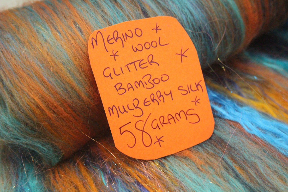 Merino Art Batt - Blue Orange- 58 grams 2 oz - Wool for felting, spinning and weaving