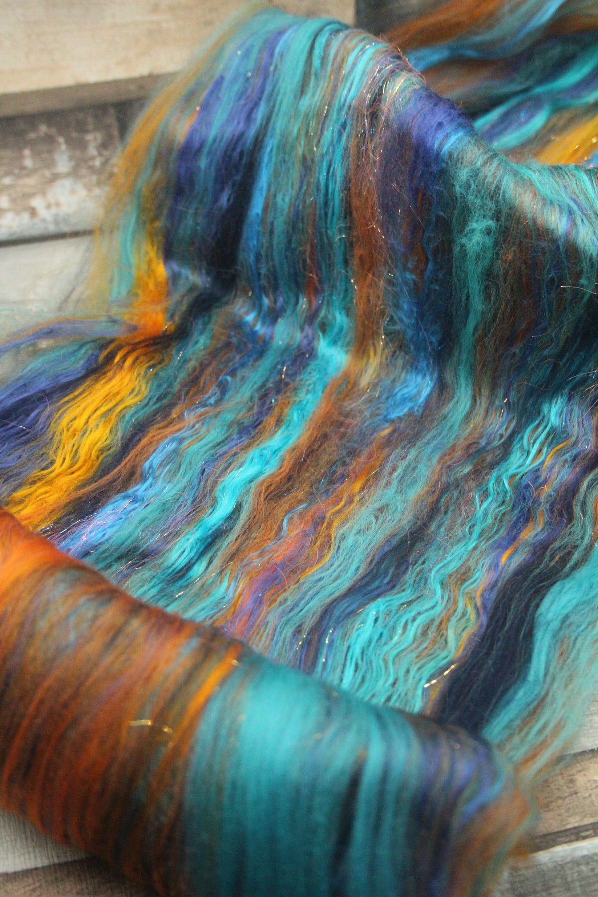 Merino Art Batt - Blue Orange- 58 grams 2 oz - Wool for felting, spinning and weaving