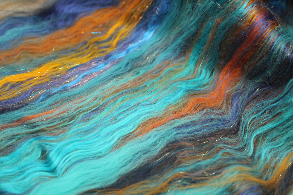 Merino Art Batt - Blue Orange- 58 grams 2 oz - Wool for felting, spinning and weaving