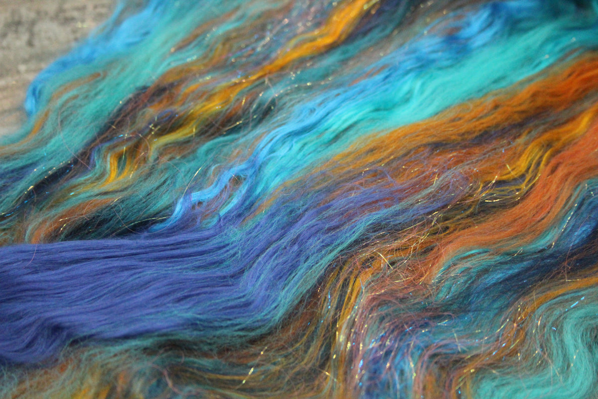Merino Art Batt - Blue Orange- 58 grams 2 oz - Wool for felting, spinning and weaving