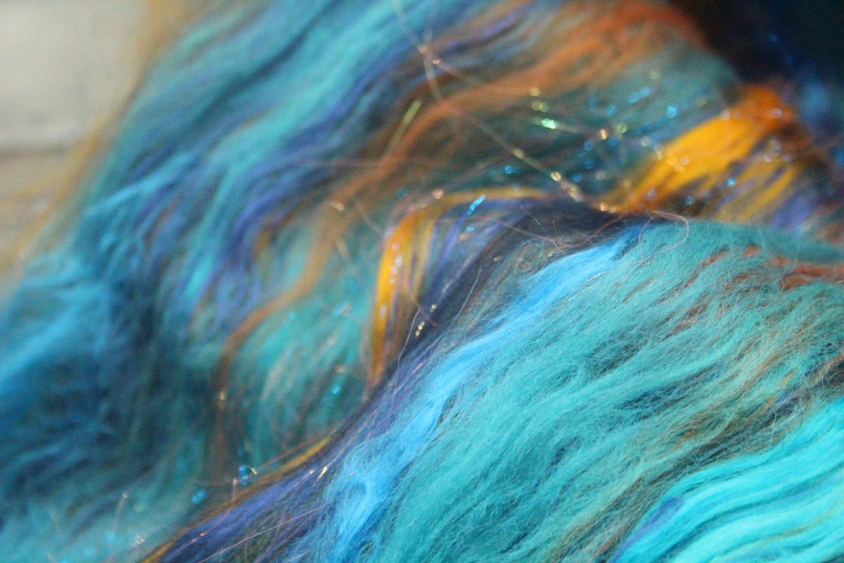 Merino Art Batt - Blue Orange- 58 grams 2 oz - Wool for felting, spinning and weaving