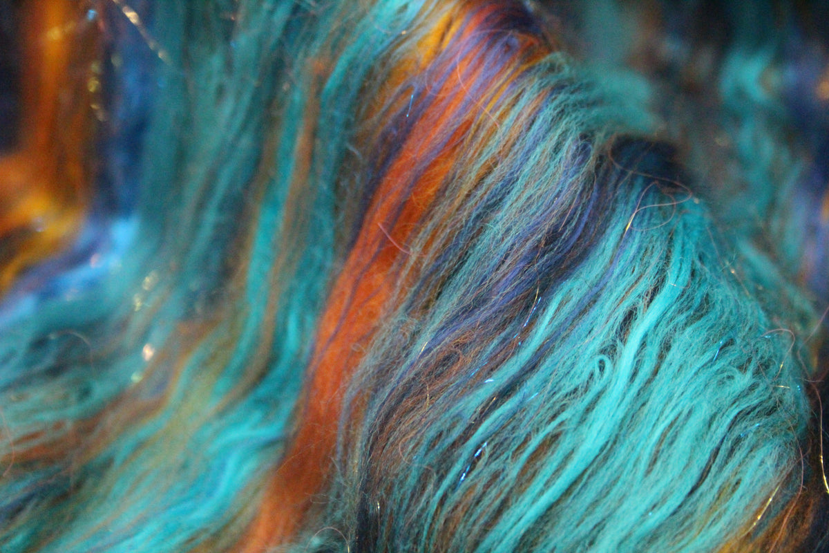 Merino Art Batt - Blue Orange- 58 grams 2 oz - Wool for felting, spinning and weaving