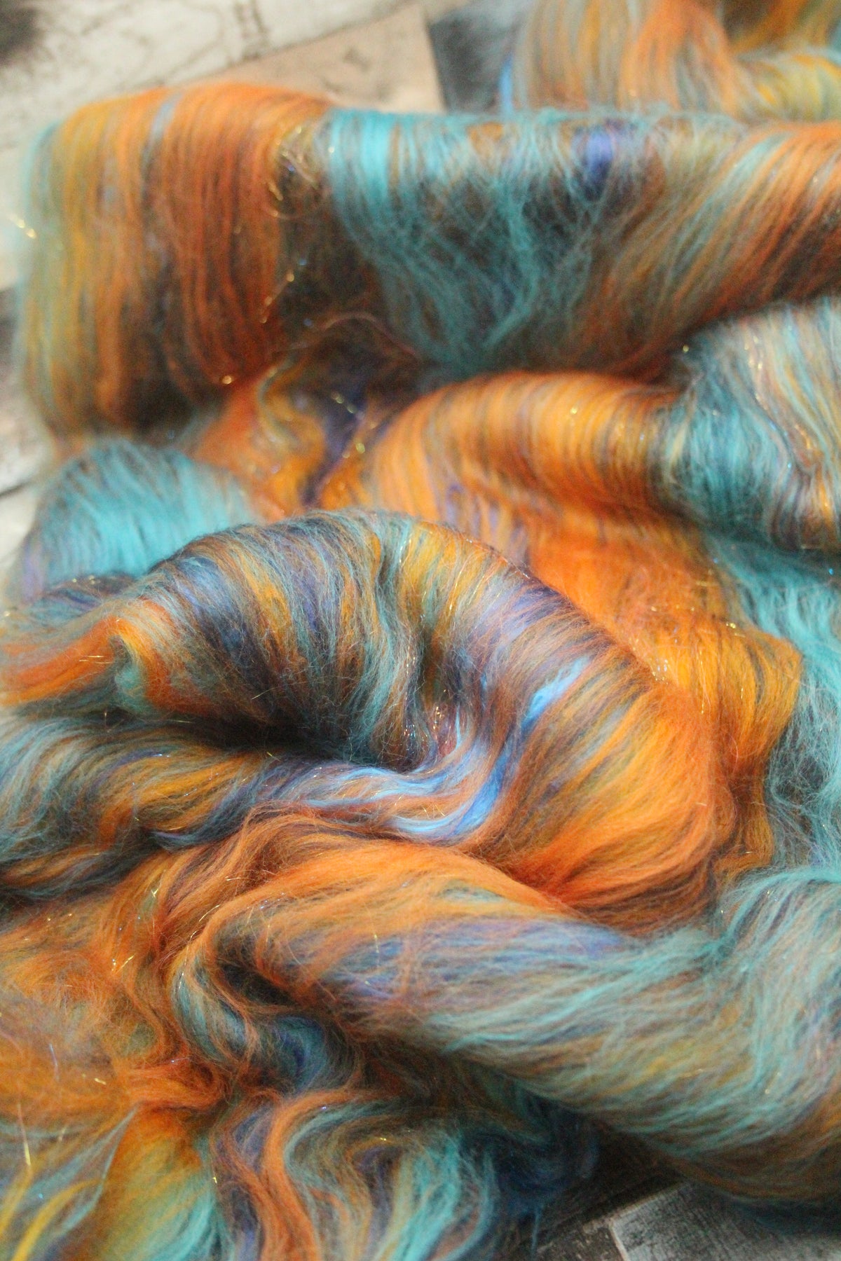Merino Art Batt - Blue Orange- 58 grams 2 oz - Wool for felting, spinning and weaving