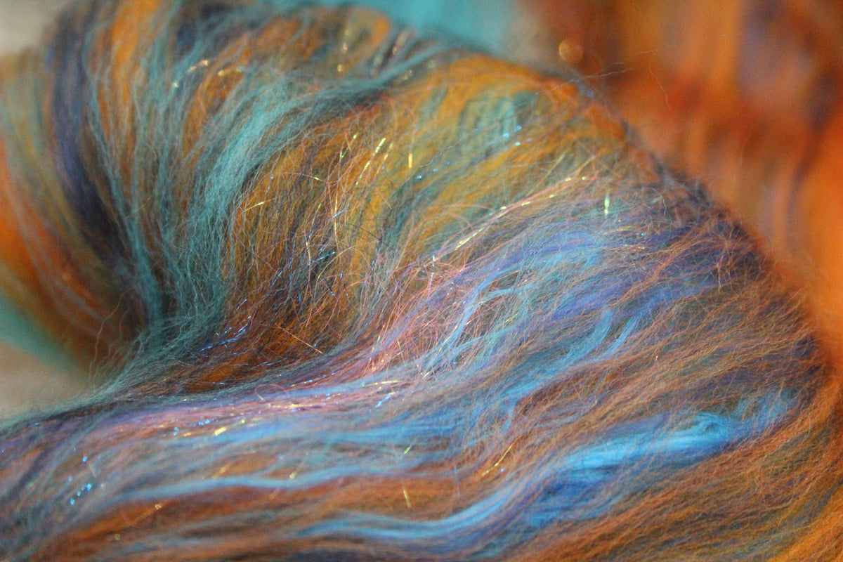 Merino Art Batt - Blue Orange- 58 grams 2 oz - Wool for felting, spinning and weaving