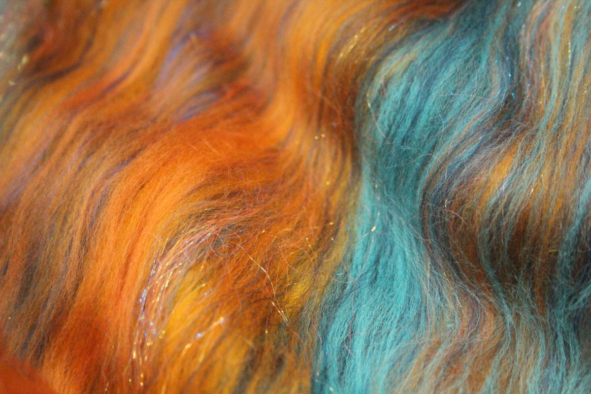 Merino Art Batt - Blue Orange- 58 grams 2 oz - Wool for felting, spinning and weaving