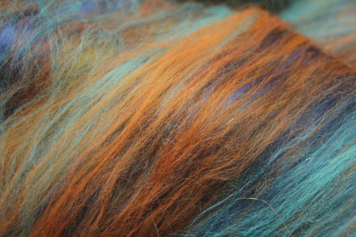 Merino Art Batt - Blue Orange- 58 grams 2 oz - Wool for felting, spinning and weaving