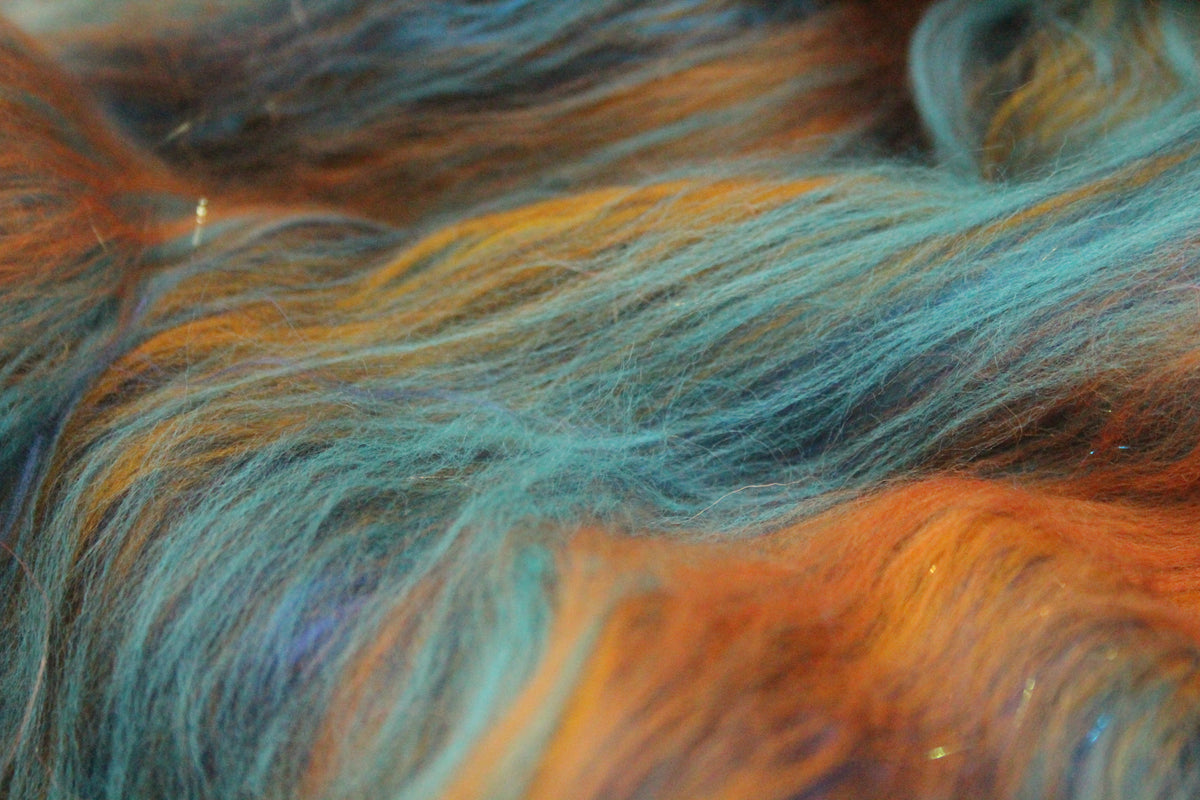 Merino Art Batt - Blue Orange- 58 grams 2 oz - Wool for felting, spinning and weaving