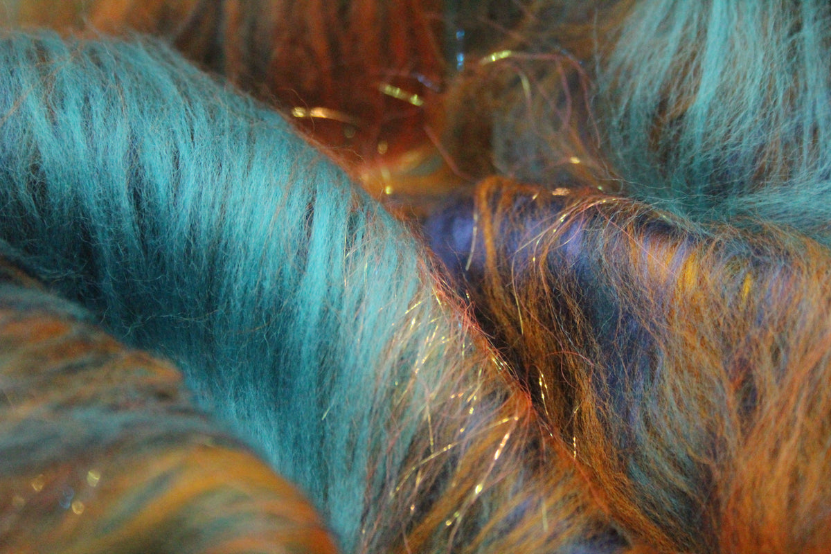 Merino Art Batt - Blue Orange- 58 grams 2 oz - Wool for felting, spinning and weaving