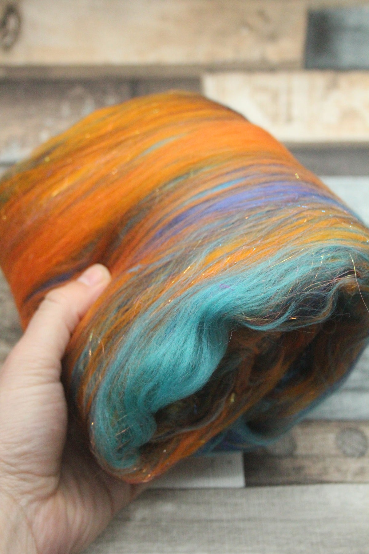 Merino Art Batt - Blue Orange- 58 grams 2 oz - Wool for felting, spinning and weaving