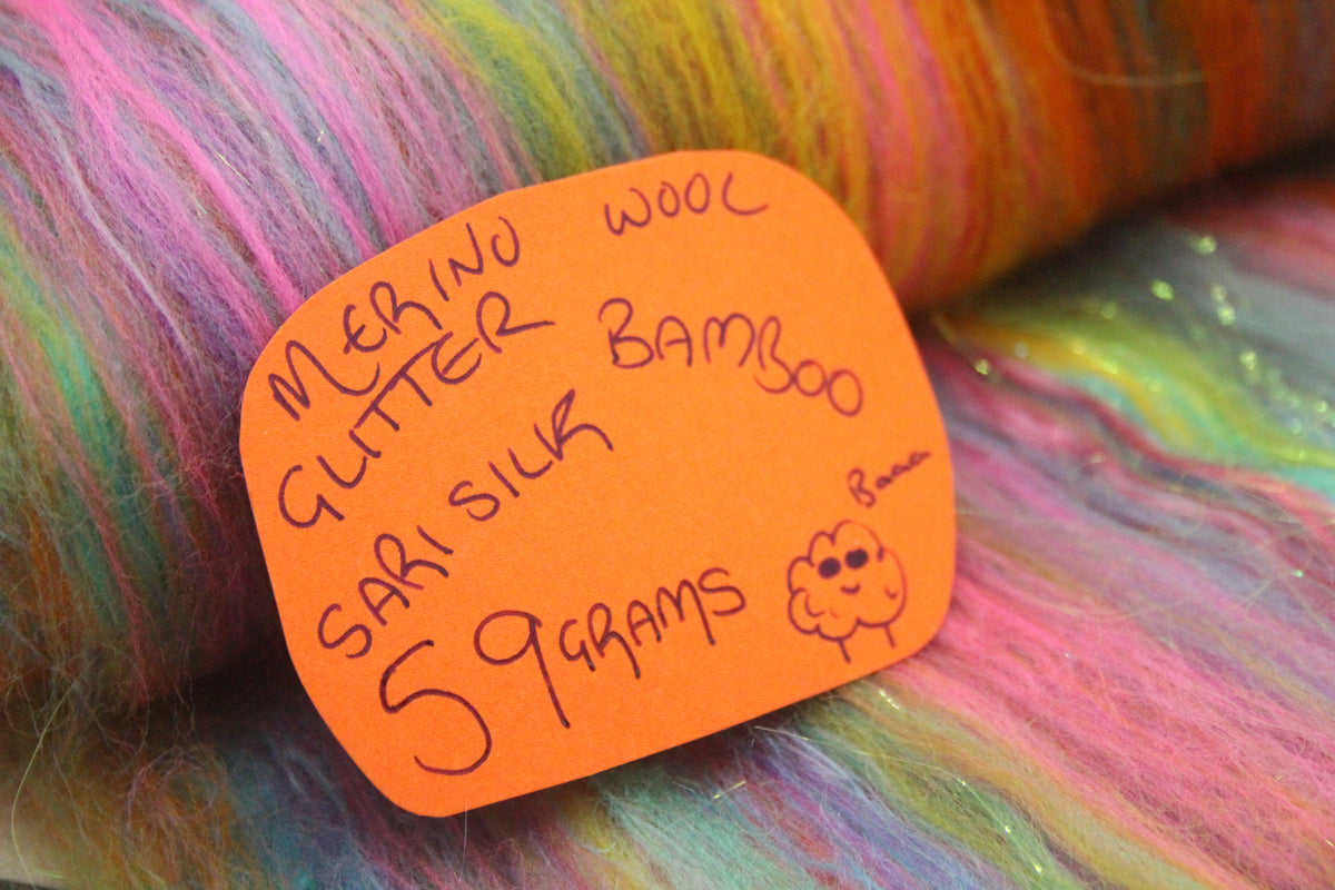 Merino Art Batt - Blue Green Pink Purple Orange Yellow - 59 grams 2 oz - Wool for felting, spinning and weaving