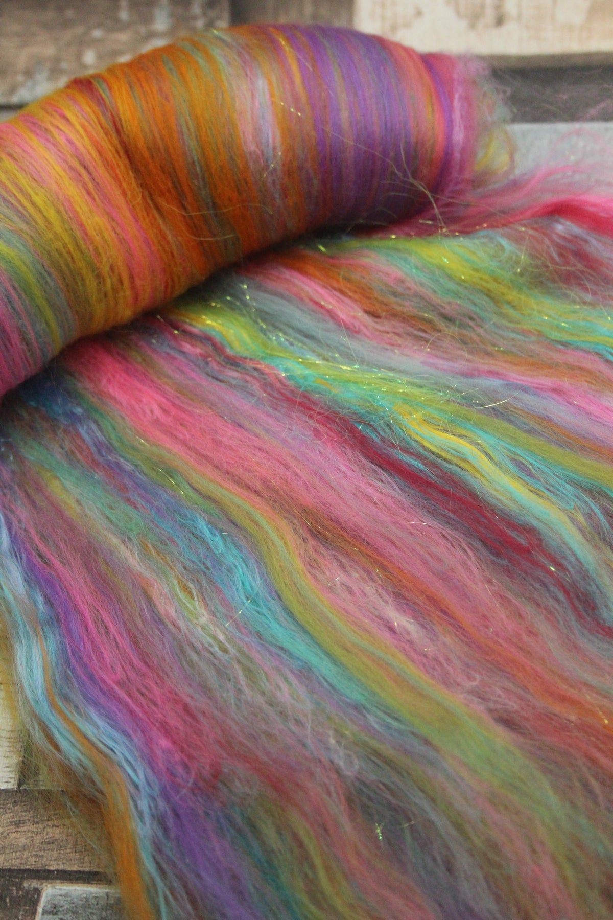 Merino Art Batt - Blue Green Pink Purple Orange Yellow - 59 grams 2 oz - Wool for felting, spinning and weaving