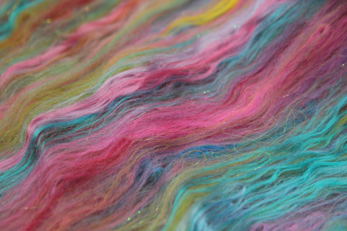 Merino Art Batt - Blue Green Pink Purple Orange Yellow - 59 grams 2 oz - Wool for felting, spinning and weaving