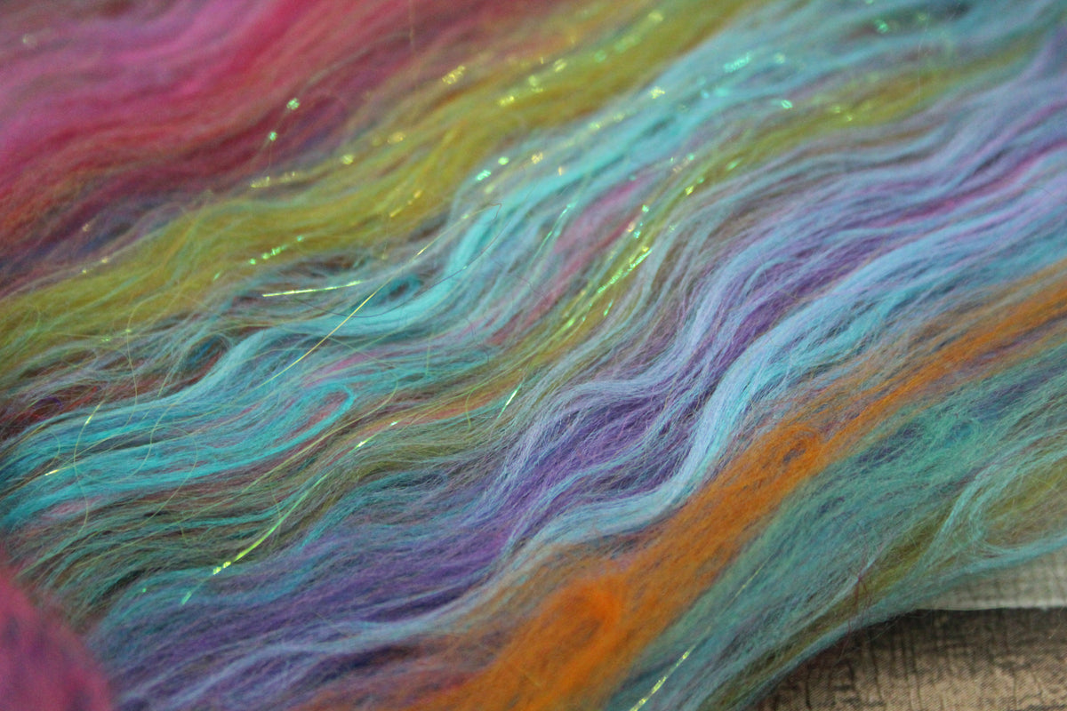 Merino Art Batt - Blue Green Pink Purple Orange Yellow - 59 grams 2 oz - Wool for felting, spinning and weaving