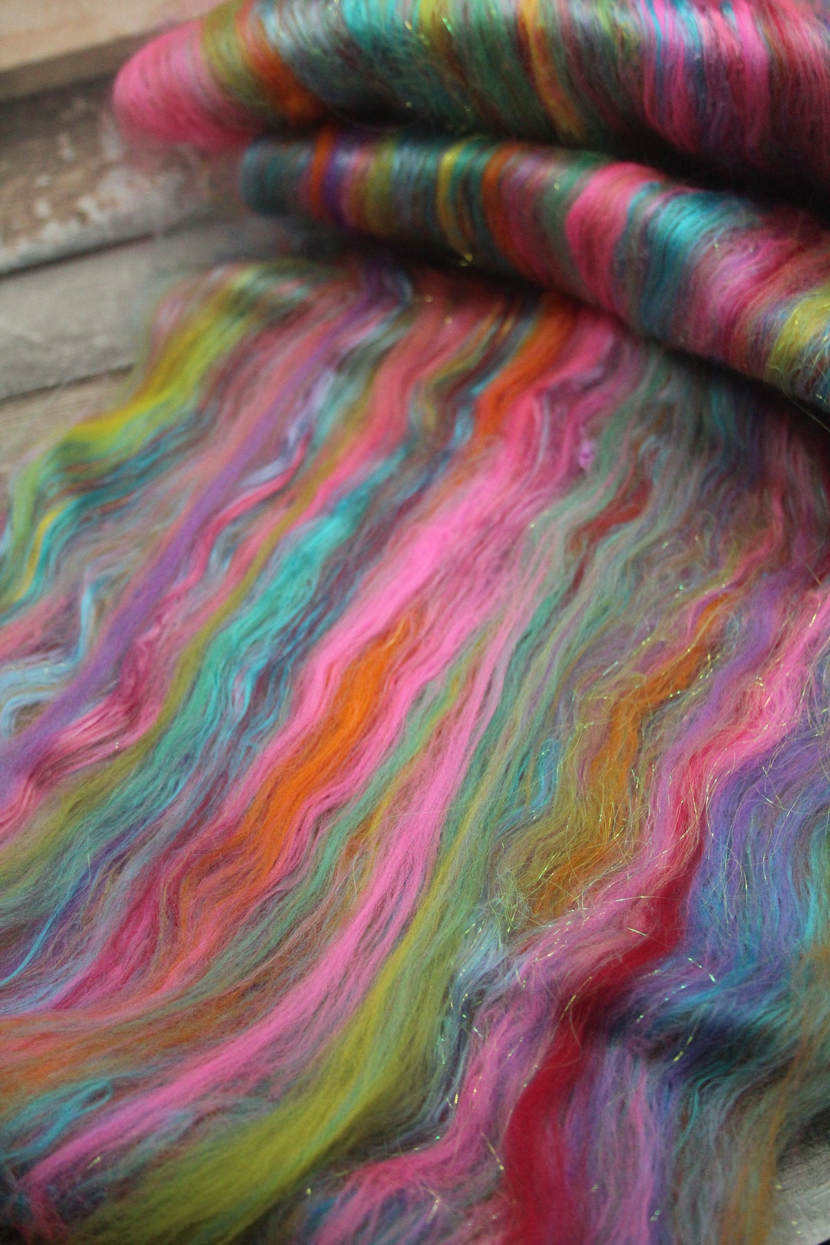 Merino Art Batt - Blue Green Pink Purple Orange Yellow - 59 grams 2 oz - Wool for felting, spinning and weaving