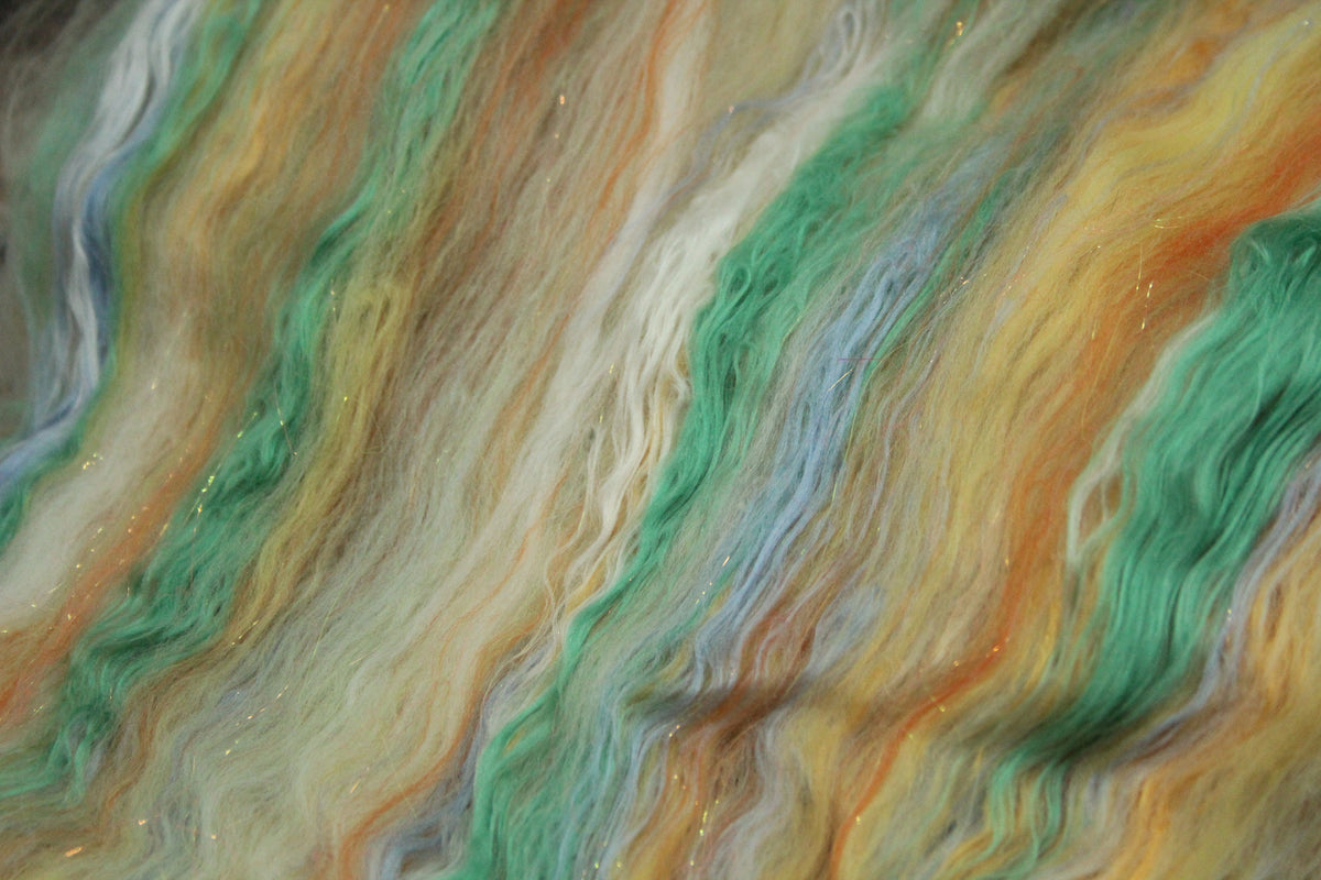Merino Art Batt - White Orange Yellow - 56 grams 1.9 oz - Wool for felting, spinning and weaving